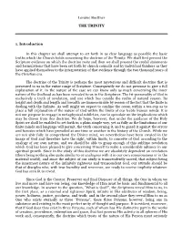 Loraine Boettner the TRINITY 1. Introduction in This Chapter We Shall