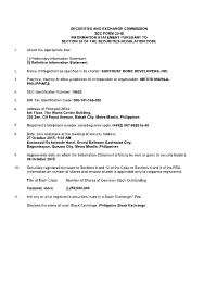 Securities and Exchange Commission Sec Form 20-Is Information Statement Pursuant to Section 20 of the Securities Regulation Code