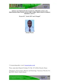 Survey of Postharvest Handling, Preservation and Processing Practices Along the Camel Milk Chain in Isiolo District, Kenya