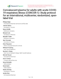 19 Respiratory Illness (CONCOR-1): Study Protocol for an International, Multicenter, Randomized, Open- Label Trial