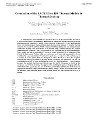 Correlation of the SAGE III on ISS Thermal Models in Thermal Desktop