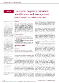 Functional Cognitive Disorders: Identification and Management Norman A