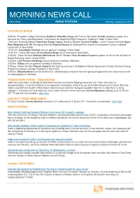 MORNING NEWS CALL REUTERS INDIA EDITION Monday, August 28, 2017
