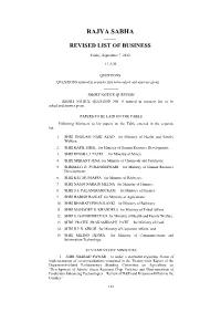 Rajya Sabha —— Revised List of Business
