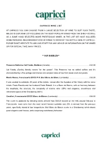 Capricci Wine List