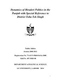 Dynamics of Biraderi Politics in the Punjab with Special Reference to District Toba Tek Singh