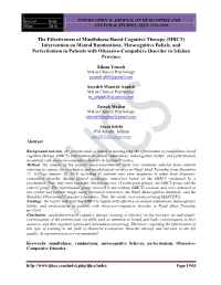 (MBCT) Intervention on Mental Ruminations, Metacognitive Beliefs, and Perfectionism in Patients with Obsessive-Compulsive Disorder in Isfahan Province