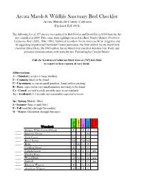 Arcata Marsh & Wildlife Sanctuary Bird Checklist