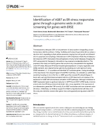 Identification of ASB7 As ER Stress Responsive Gene Through a Genome Wide in Silico Screening for Genes with ERSE
