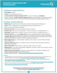 IH Summary: Characteristics & Diagnostic Criteria