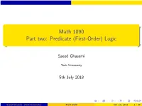 Math 1090 Part Two: Predicate (First-Order) Logic