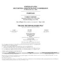 TRANE TECHNOLOGIES PLC (Exact Name of Registrant As Specified in Its Charter) ______