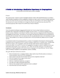 A Guide to Introducing a Meditative Experience in Congregations a Joint Project of the FJMC and the Cantors Assembly