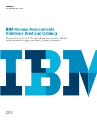 IBM Kenexa Assessments Solutions Brief and Catalog