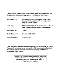 Implementing Community Policing in Public Housing: Philadelphia’S 11Th Street Corridor Program – Final Report