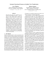 Systemic Functional Features in Stylistic Text Classification
