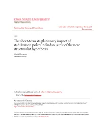 The Short-Term Stagflationary Impact of Stabilization Policy in Sudan: a Test of the New Structuralist Hypothesis Khalifa Hassanain Iowa State University