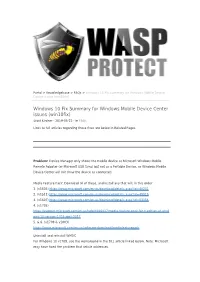 Windows 10 Fix Summary for Windows Mobile Device Center Issues (Win10ﬁx)