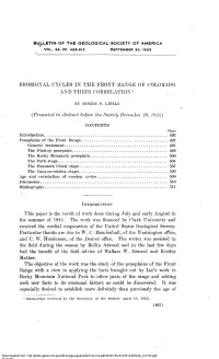 Erosional Cycles in the Front Range of Colorado and Their Correlation 1