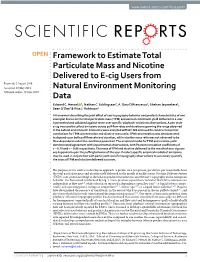 Framework to Estimate Total Particulate Mass and Nicotine