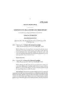 SENATE SECRETARIAT ————— “QUESTIONS for ORAL ANSWERS and THEIR REPLIES” to Be Asked at A