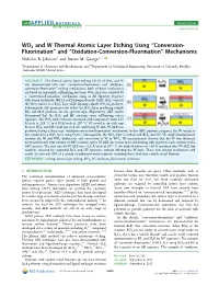 WO3 and W Thermal Atomic Layer Etching Using Conversion- Fluorination” and “Oxidation-Conversion-Fluorination” Mechanisms † † ‡ Nicholas R