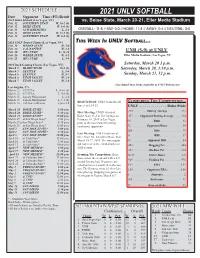 2021 UNLV SOFTBALL Date Opponent Time (PT)/Result 2021 Rebel Kickoff (Las Vegas, NV) Vs