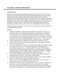 FACT SHEET: CENTENE CORPORATION General Context