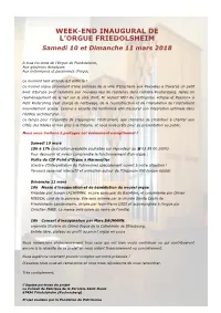 Week-End Inaugural De L'orgue Friedolsheim