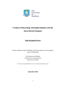 A Culture of Recording: Christopher Raeburn and the Decca Record Company