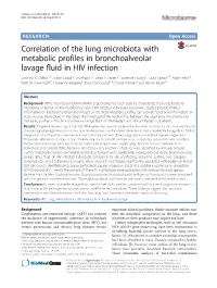 Correlation of the Lung Microbiota with Metabolic Profiles in Bronchoalveolar Lavage Fluid in HIV Infection Sushma K