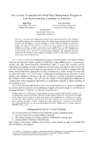 Let's Count: Evaluation of a Pilot Early Mathematics Program in Low
