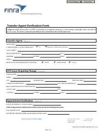Transfer Agent Verification Form