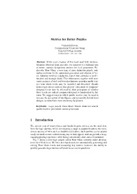Metrics for Better Puzzles 1 Introduction