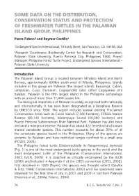 Some Data on the Distribution, Conservation Status and Protection of Freshwater Turtles in the Palawan Island Group, Philippines