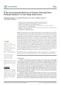 Is the Environmental Behavior of Farmers Affecting Their Pesticide Practices? a Case Study from Greece