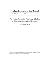 The Passive Personality Principle and Its Use in Combatting International Terrorism