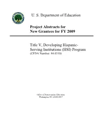 Title V, Developing Hispanic- Serving Institutions (HSI) Program (CFDA Number: 84.031S)