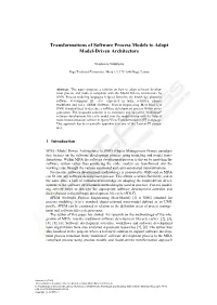 Transformations of Software Process Models to Adopt Model-Driven Architecture