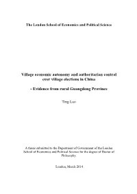 Village Economic Autonomy and Authoritarian Control Over Village Elections in China