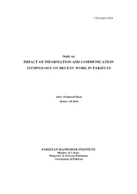 Impact of Information and Communication Technology on Decent Work in Pakistan” Is Threefold: I