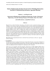Study of Implementing Zachman Framework for Modeling Information Systems for Manufacturing Enterprises Aggregate Planning