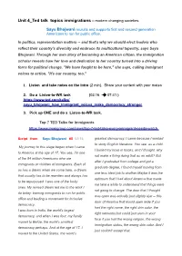 Unit 4 Ted Talk Topics Immigrations – Modern Changing Societies