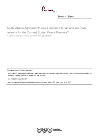 Addis Ababa Agreement: Was It Destined to Fail and Are There Lessons for the Current Sudan Peace Process? In: Annales D'ethiopie