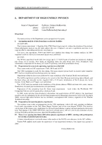 Department of High Energy Physics-Overview