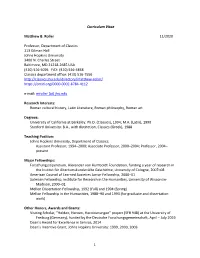 1 Curriculum Vitae Matthew B. Roller 11/2020 Professor, Department Of