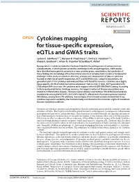 Cytokines Mapping for Tissue-Specific Expression, Eqtls and GWAS Traits