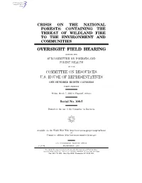 Oversight Field Hearing Committee on Resources U.S