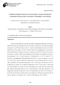 Potential Production of Cyclopiazonic Acid by Penicillium Camemberti Strains Isolated from Camembert Type Cheese