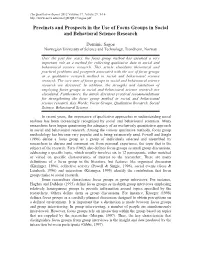 Precincts and Prospects in the Use of Focus Groups in Social and Behavioral Science Research